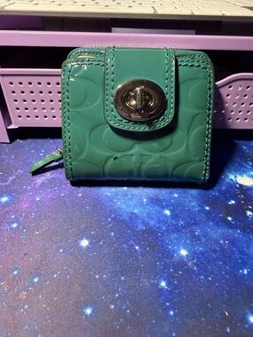 Coach Teal Patent Leather Wallet